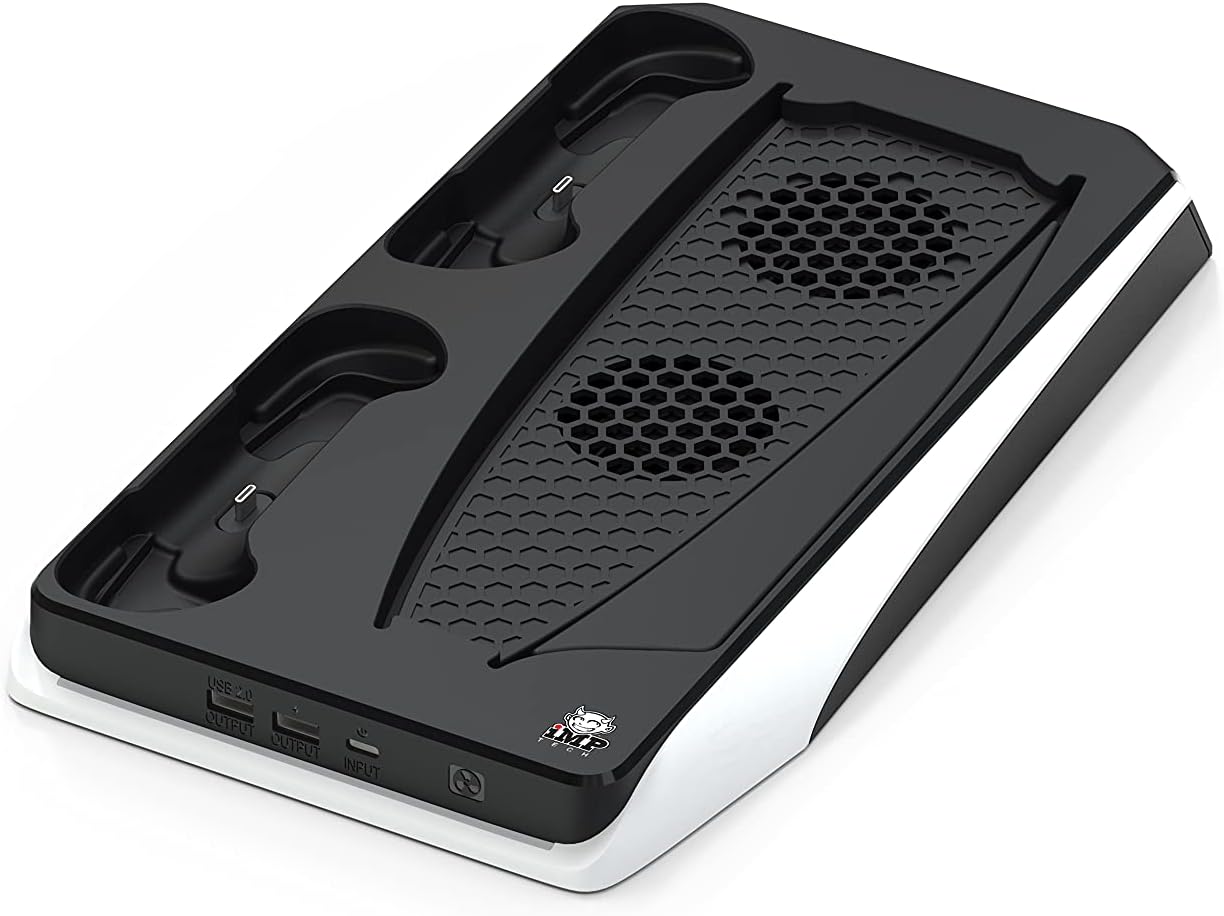 Imp Gaming DLX Twin Charging Tower Inc Cooling Fans & Game Storage Stand PS5