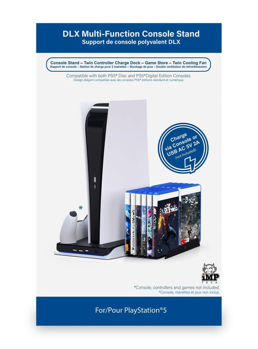 Imp Gaming DLX Twin Charging Tower Inc Cooling Fans & Game Storage Stand PS5